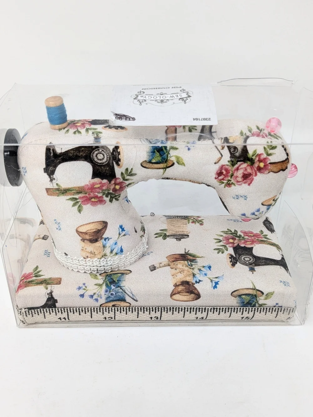 Sewology Decorative Sewing Machine Pin Cushion in Beige Floral Print